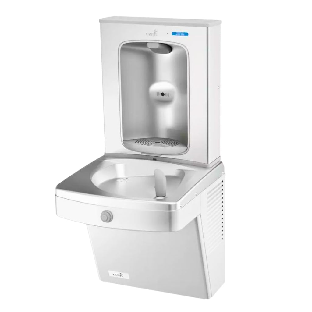 Oasis VersaCooler OPGV8FEBFSTN Wall Mount Filtered Water Drinking Fountain in Stainless Steel with Electric Bottle Filling Station Built in Water Filter, 8PH, ADA Compliant - 18" D x 18" W x 38" H