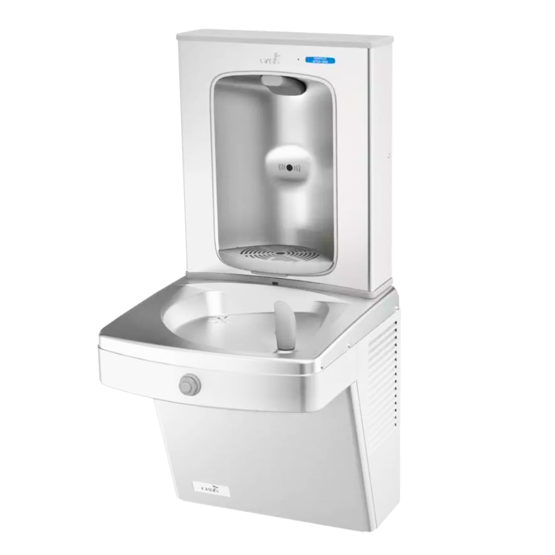 Oasis VersaCooler OPGV8FEBFSTN Wall Mount Filtered Water Drinking Fountain in Stainless Steel with Electric Bottle Filling Station Built in Water Filter, 8PH, ADA Compliant - 18" D x 18" W x 38" H