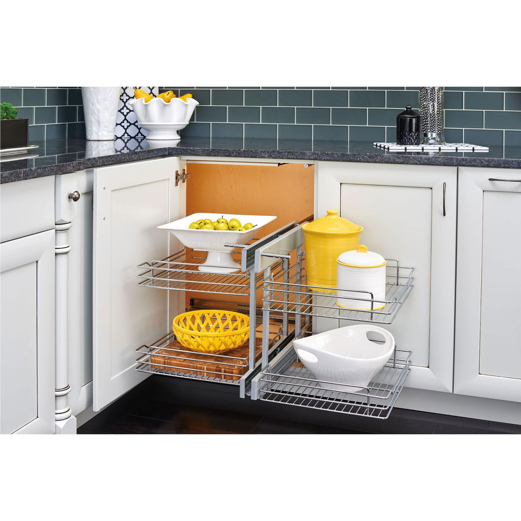 Rev-A-Shelf 5PSP-15SC 5PSP Series Pull Out 2 Tier Blind Corner Kitchen Cabinet Organizer with Soft Close for 15 Inch Cabinet Opening