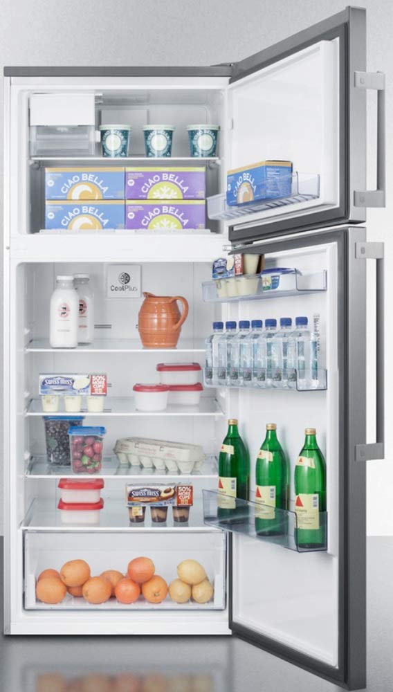 Summit Appliance FF1512SSIM ENERGY STAR Certified Counter Depth 28" Wide 12.6 Cu.Ft. Top Mount Refrigerator-Freezer with Stainless Steel Door, Platinum Cabinet and Icemaker