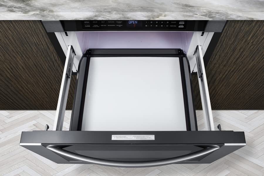 Summit MDR30SS 30" Wide Built-In Drawer Microwave for Installation in Wall or Island Openings, 1.2 cu.ft. Interior, 115V AC/60 Hz, Black/SS