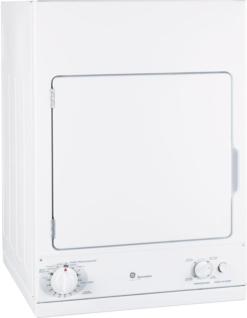 GE DSKS433EBWW Space Maker 240V 3.6 Cu. Ft. Stationary Electric Dryer, White