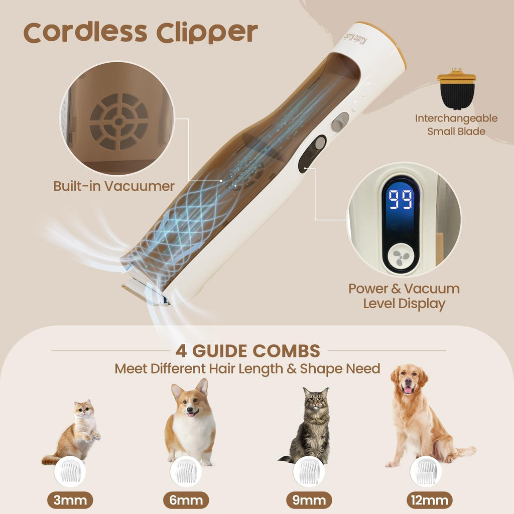 8 in 1 Pet Grooming Kit - Powerful Vacuum Suction for Dogs, 2L Large Capacity Dog Hair Groomer with Brush for Shedding