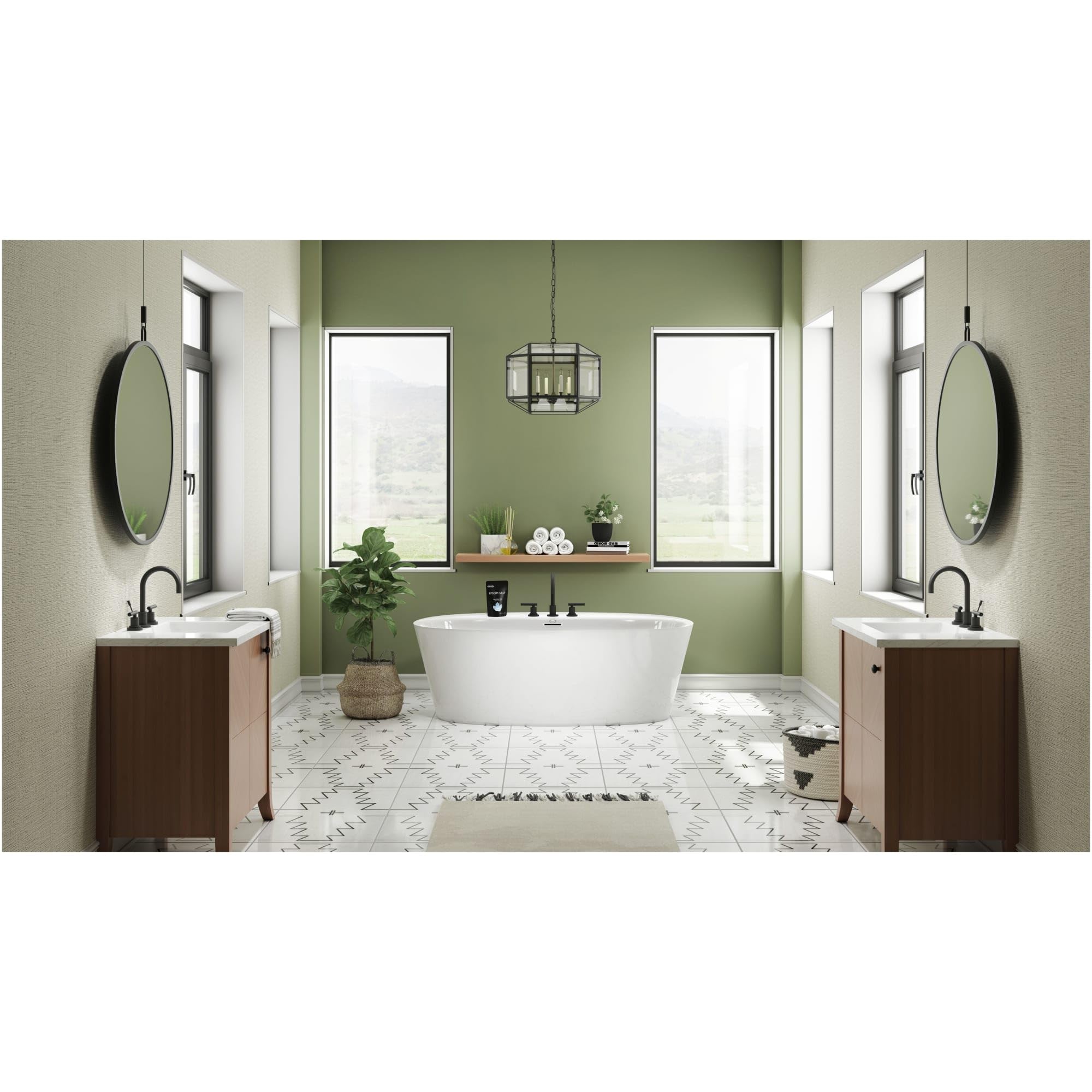 Amalia 67" Free Standing Acrylic Soaking Tub with Center Drain, Pop-Up Drain Assembly and Overflow
