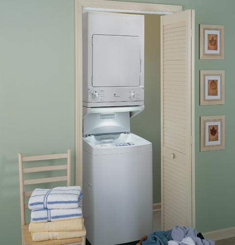 GE DSKS433EBWW Space Maker 240V 3.6 Cu. Ft. Stationary Electric Dryer, White