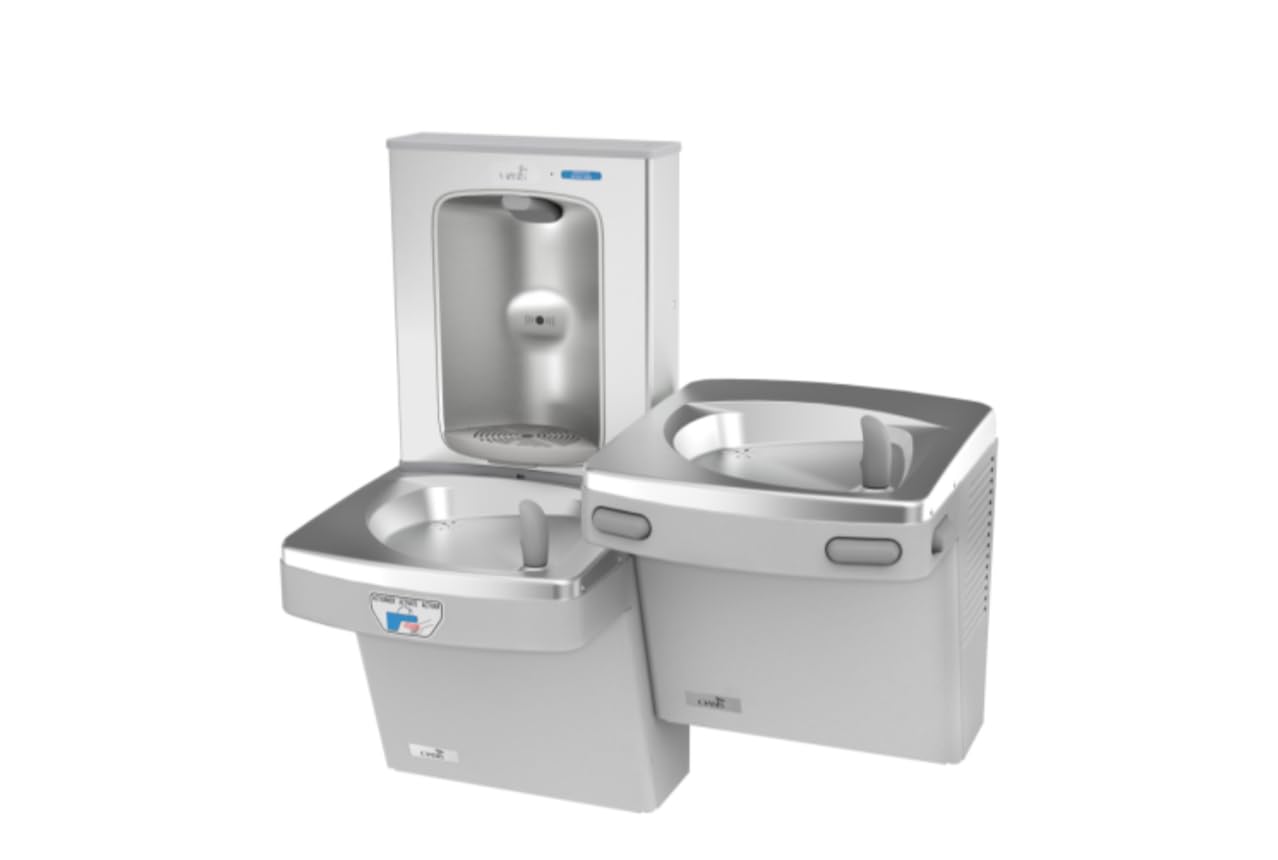 Stainless Steel Non Refrigerated Bi Level Vandal Resistant Versacooler II w/ Electronic Bottle Filler VersaFiller Alcove by oasiscoolers