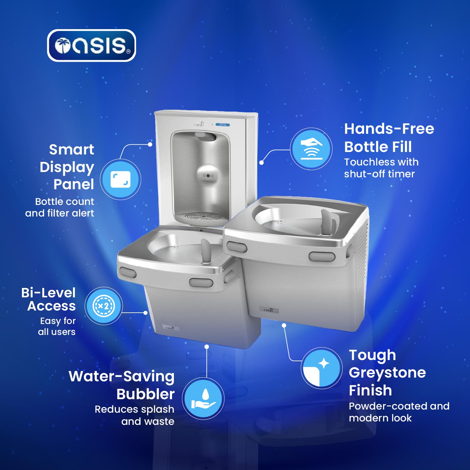 Oasis PG8ACSL Versacooler II Bi-Level Water Drinking Fountain - Standard 100 Micron Strainer Included – 8 GPH, ADA Compliant, Greystone Stainless Finish - 18" D x 34" W x 38" H