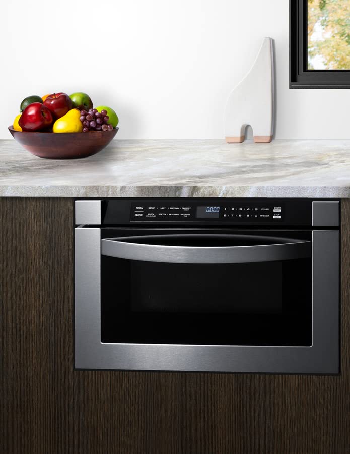 Summit MDR30SS 30" Wide Built-In Drawer Microwave for Installation in Wall or Island Openings, 1.2 cu.ft. Interior, 115V AC/60 Hz, Black/SS