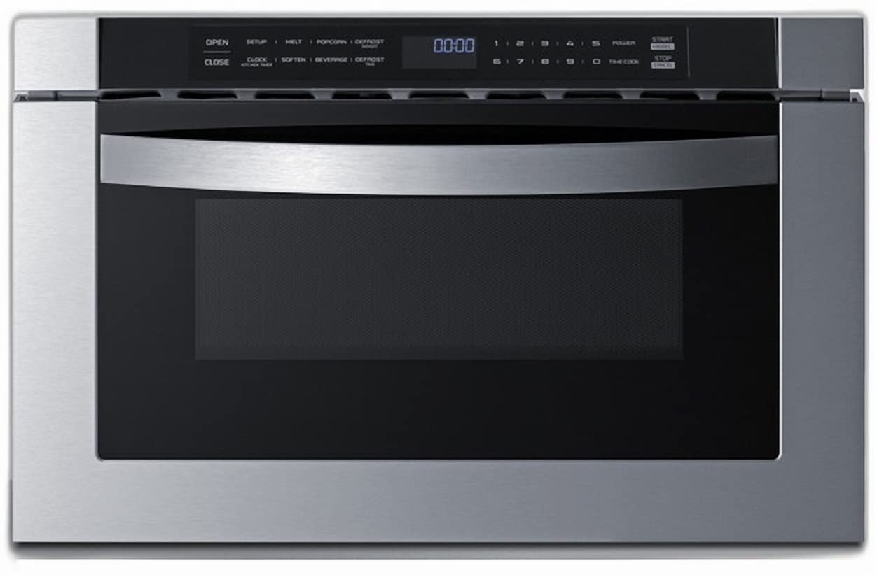 Summit MDR30SS 30" Wide Built-In Drawer Microwave for Installation in Wall or Island Openings, 1.2 cu.ft. Interior, 115V AC/60 Hz, Black/SS