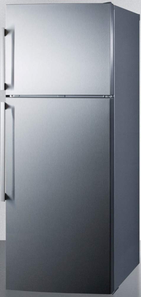 Summit Appliance FF1512SSIM ENERGY STAR Certified Counter Depth 28" Wide 12.6 Cu.Ft. Top Mount Refrigerator-Freezer with Stainless Steel Door, Platinum Cabinet and Icemaker