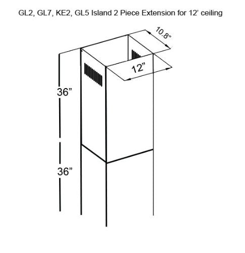 Z Line ZL2PCislandEXT 2-Piece Extension for GL1/GL2/GL5/GL7/KE2 Model Range Hood