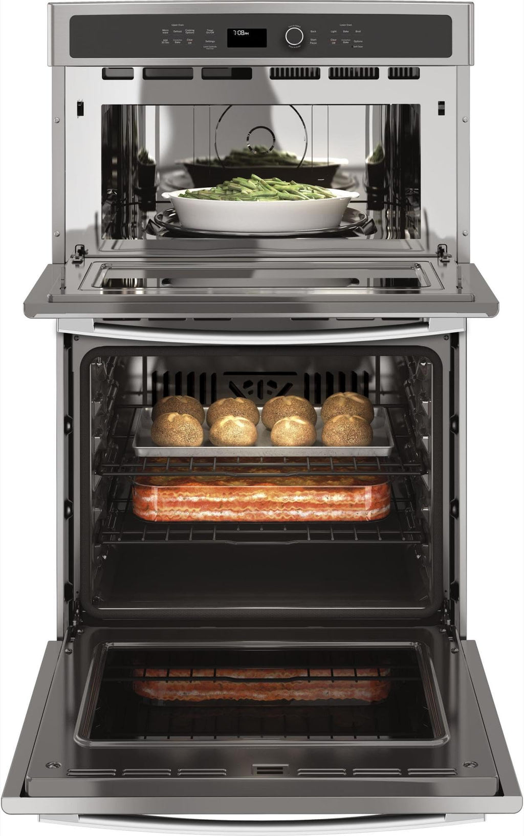 GE PK7800SKSS Electric Combination Wall Oven, Solid Black