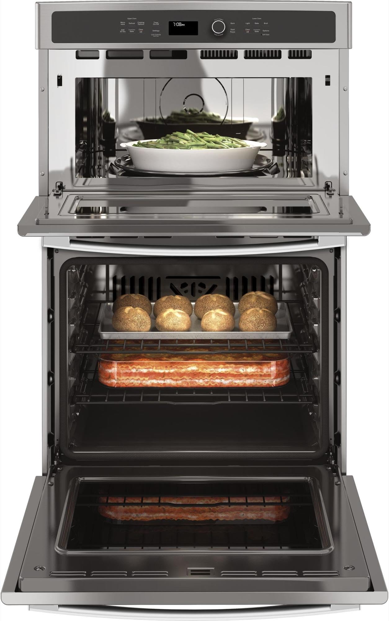 GE PK7800SKSS Electric Combination Wall Oven, Solid Black