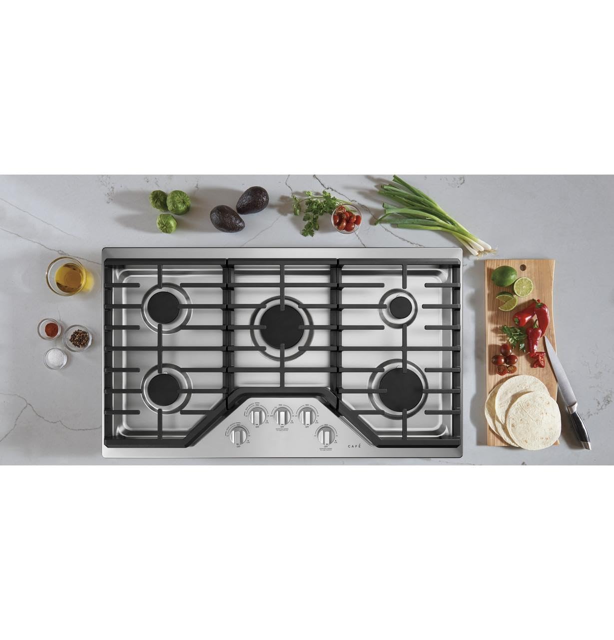 Cafe CGP70362NS1 36" Built-In Gas Cooktop with 5 Sealed Burners ADA Compliant Electronic Ignition System in Stainless Steel