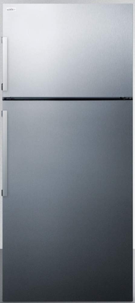 Summit Appliance FF1512SSIM ENERGY STAR Certified Counter Depth 28" Wide 12.6 Cu.Ft. Top Mount Refrigerator-Freezer with Stainless Steel Door, Platinum Cabinet and Icemaker