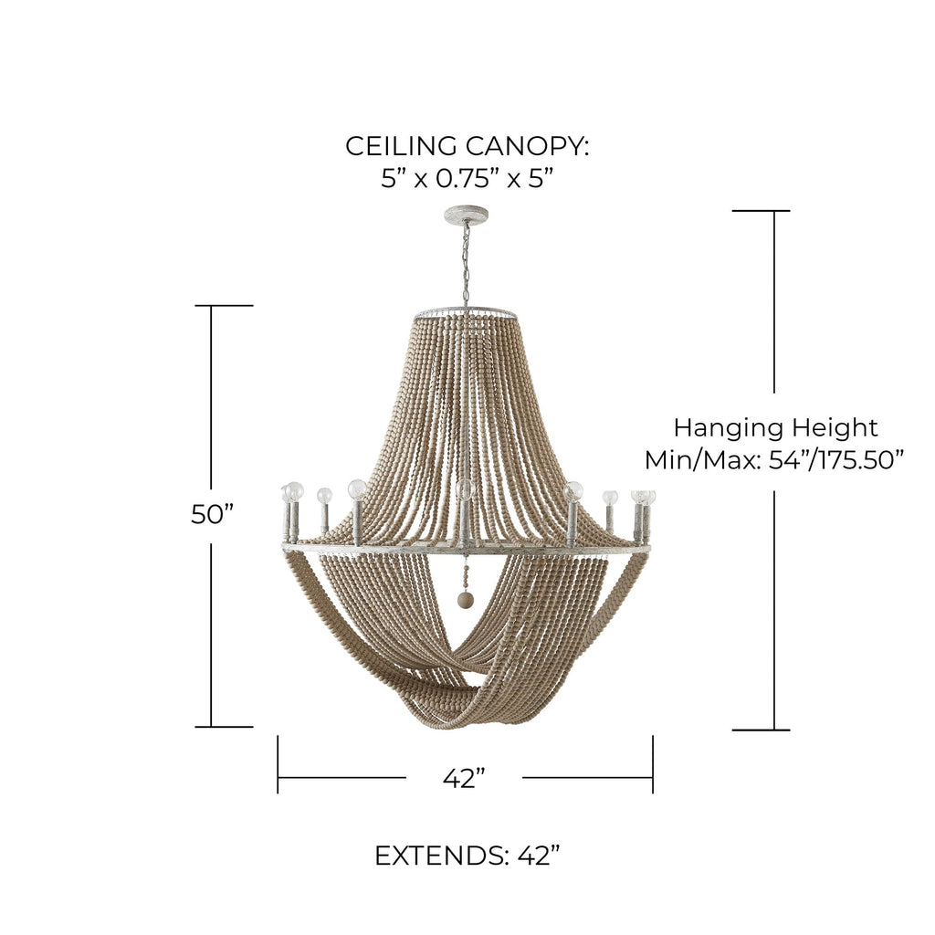 Capital Lighting 429501MS Kayla Transitional Smooth Large Painted Wood Beads Chandelier, 12-Light 720 Total Watts, 50" H x 42" W, Mystic Sand