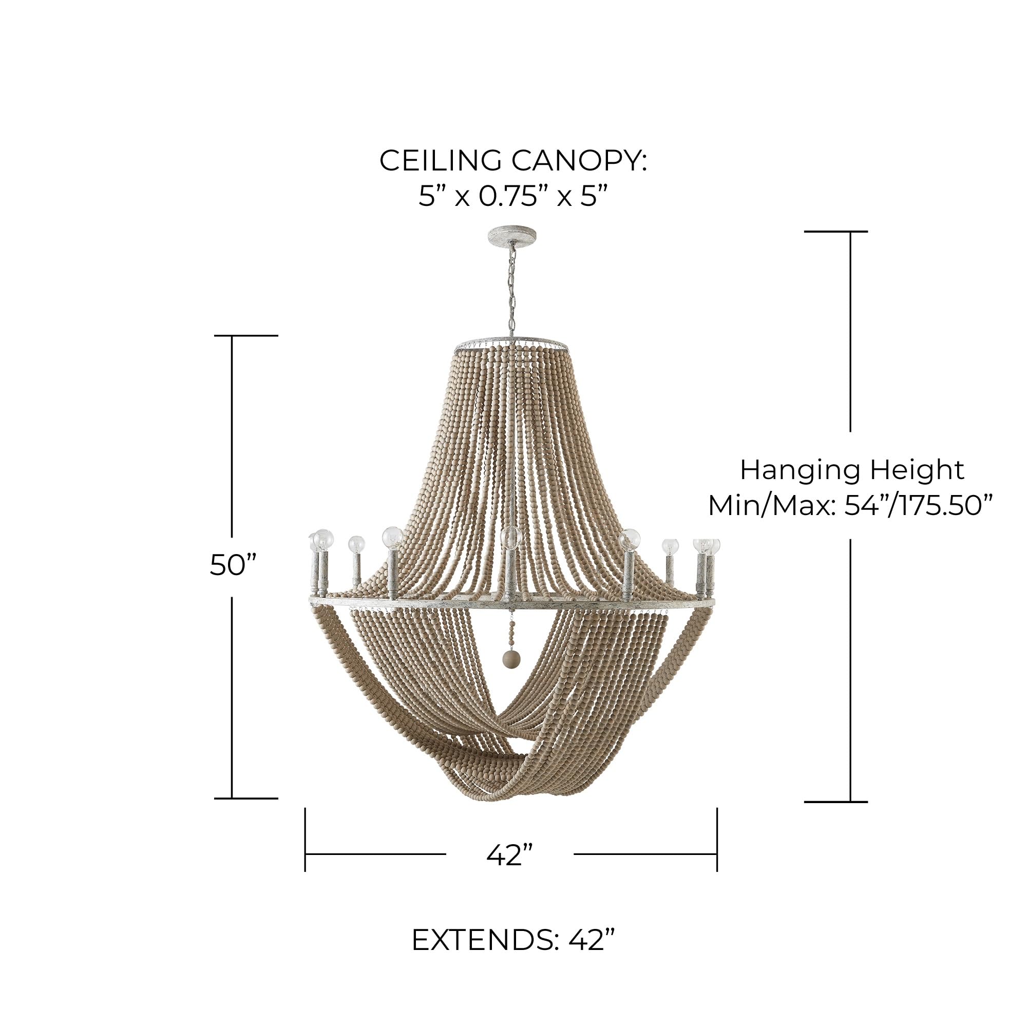Capital Lighting 429501MS Kayla Transitional Smooth Large Painted Wood Beads Chandelier, 12-Light 720 Total Watts, 50" H x 42" W, Mystic Sand