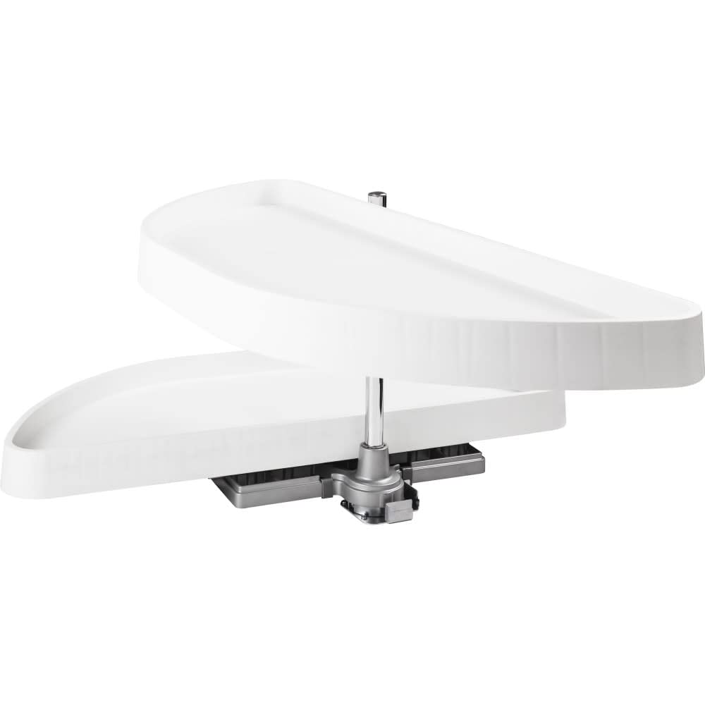 Hardware Resources 35" Blind Corner Cabinet Organizer - White, Heavy Duty Polymer Plastic Half-Moon Trays - Kitchen Pantry Rotating Racks for Left & Right-Hand Cupboards - Fits 14.5" Cabinet Opening