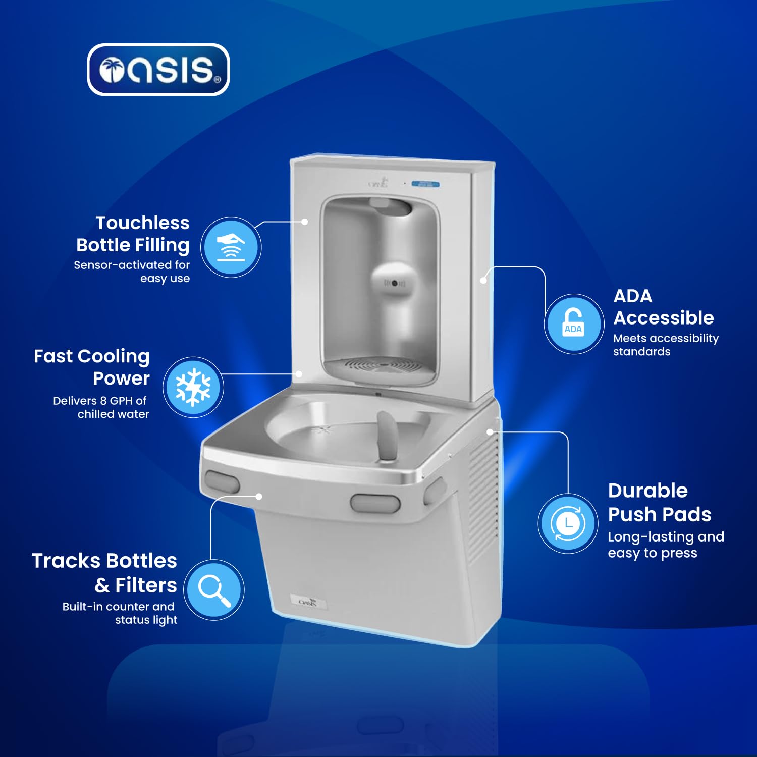Oasis VersaCooler® II Water Drinking Fountain Wall Mount Indoor in Greystone with Electric Bottle Filling Station, 8PH, ADA Compliant - 18" D x 18" W x 38" H