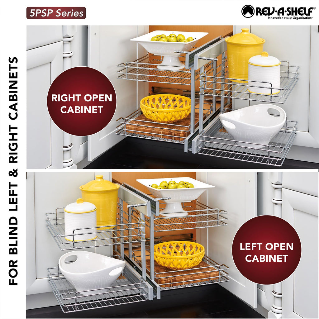 Rev-A-Shelf 5PSP-15SC 5PSP Series Pull Out 2 Tier Blind Corner Kitchen Cabinet Organizer with Soft Close for 15 Inch Cabinet Opening