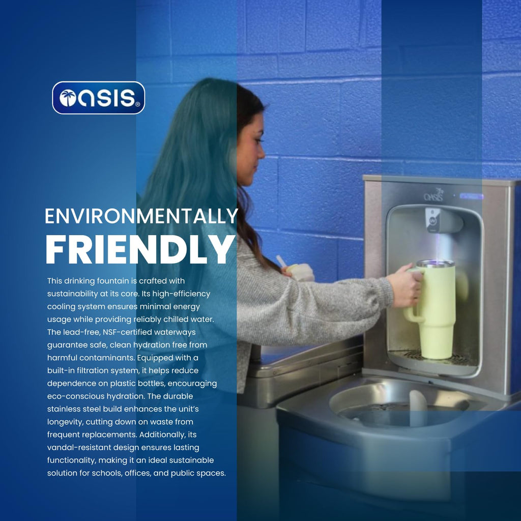 Oasis VersaCooler® II Water Drinking Fountain Wall Mount Indoor in Greystone with Electric Bottle Filling Station, 8PH, ADA Compliant - 18" D x 18" W x 38" H