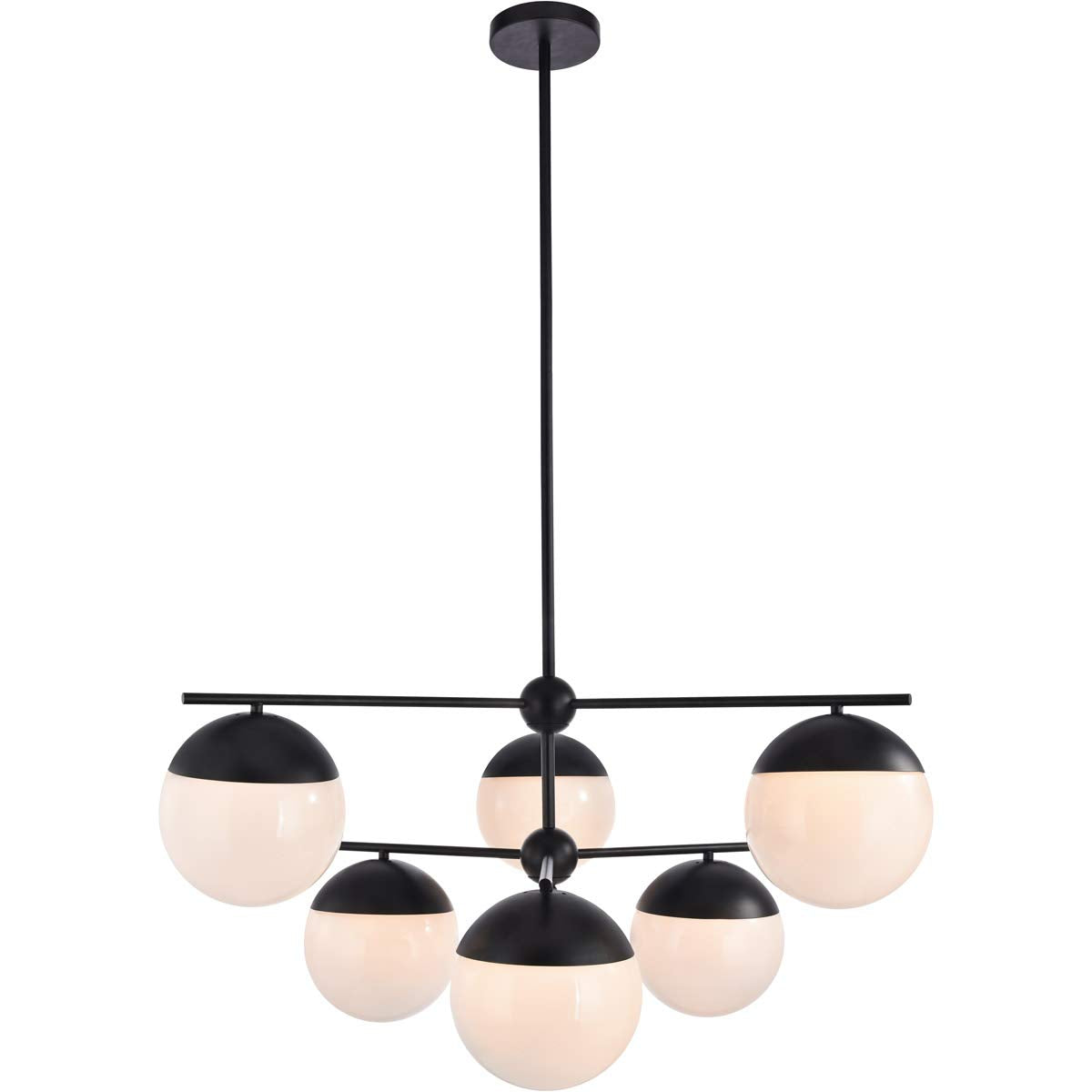 Living District Eclipse 6 Lights Black Pendant with Frosted White Glass