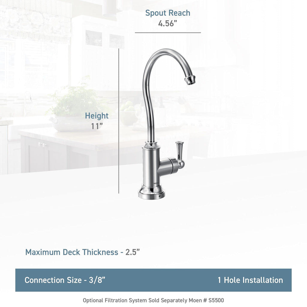 Moen Spot Resist Stainless Sip Traditional Cold Water Kitchen Beverage Faucet with Optional Filtration System, S5510SRS