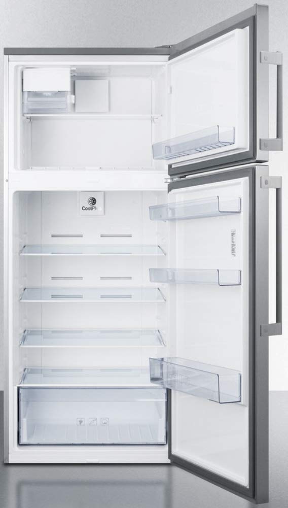 Summit Appliance FF1512SSIM ENERGY STAR Certified Counter Depth 28" Wide 12.6 Cu.Ft. Top Mount Refrigerator-Freezer with Stainless Steel Door, Platinum Cabinet and Icemaker