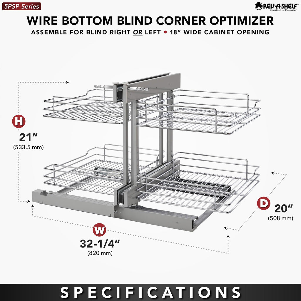 Rev-A-Shelf 5PSP-15SC 5PSP Series Pull Out 2 Tier Blind Corner Kitchen Cabinet Organizer with Soft Close for 15 Inch Cabinet Opening