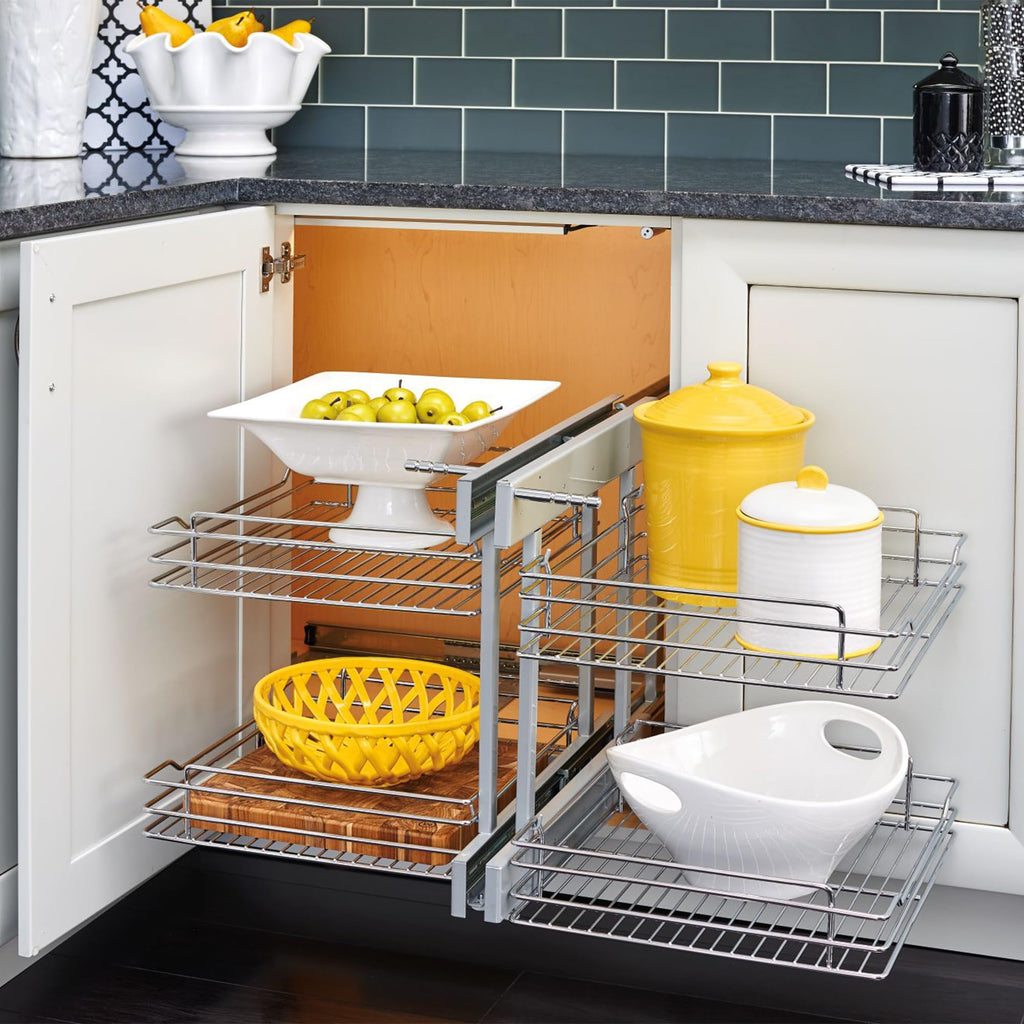 Rev-A-Shelf 5PSP-15SC 5PSP Series Pull Out 2 Tier Blind Corner Kitchen Cabinet Organizer with Soft Close for 15 Inch Cabinet Opening