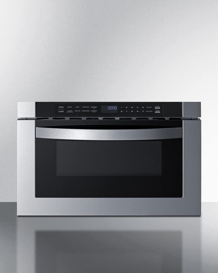 Summit MDR30SS 30" Wide Built-In Drawer Microwave for Installation in Wall or Island Openings, 1.2 cu.ft. Interior, 115V AC/60 Hz, Black/SS
