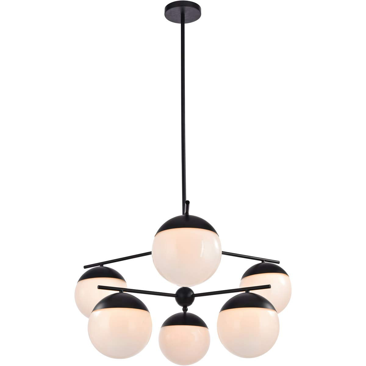 Living District Eclipse 6 Lights Black Pendant with Frosted White Glass
