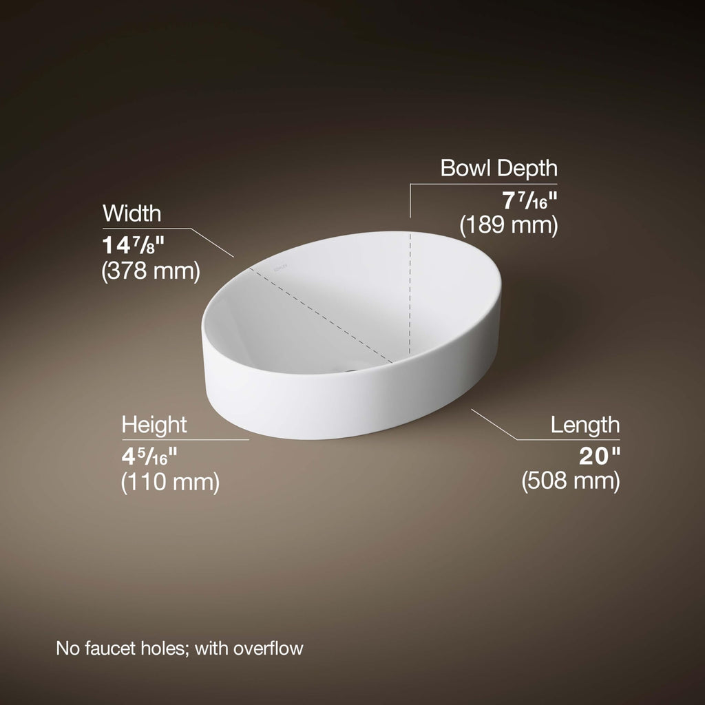 Kohler K-99183 Vox 20" Vessel Vitreous China Bathroom Sink with Overflow -