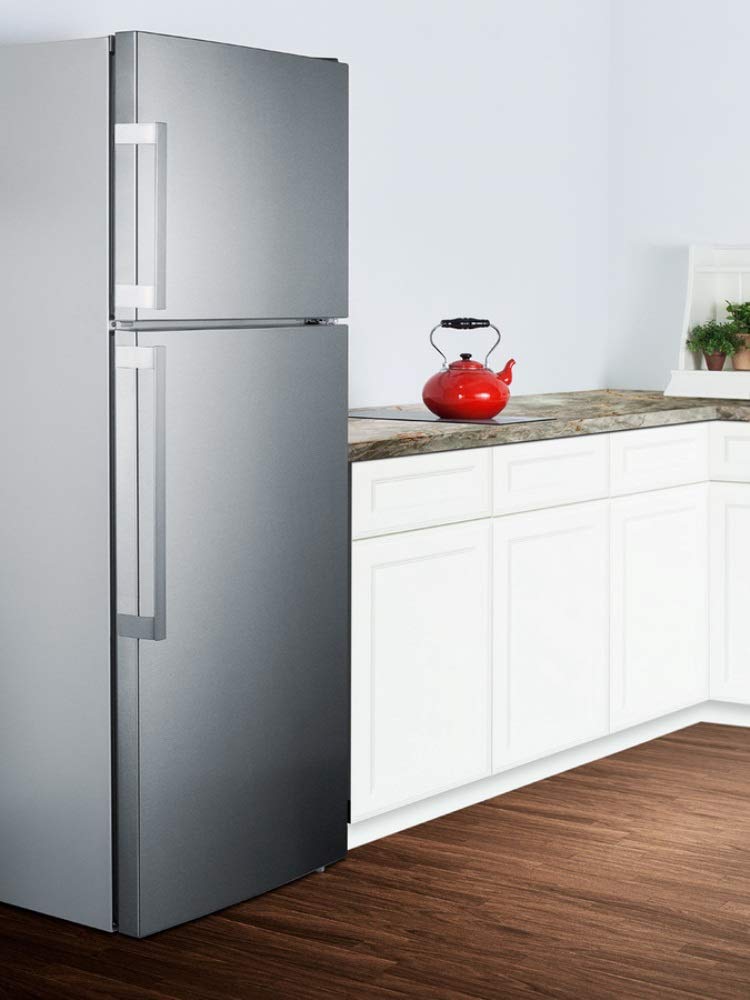 Summit Appliance FF1512SSIM ENERGY STAR Certified Counter Depth 28" Wide 12.6 Cu.Ft. Top Mount Refrigerator-Freezer with Stainless Steel Door, Platinum Cabinet and Icemaker