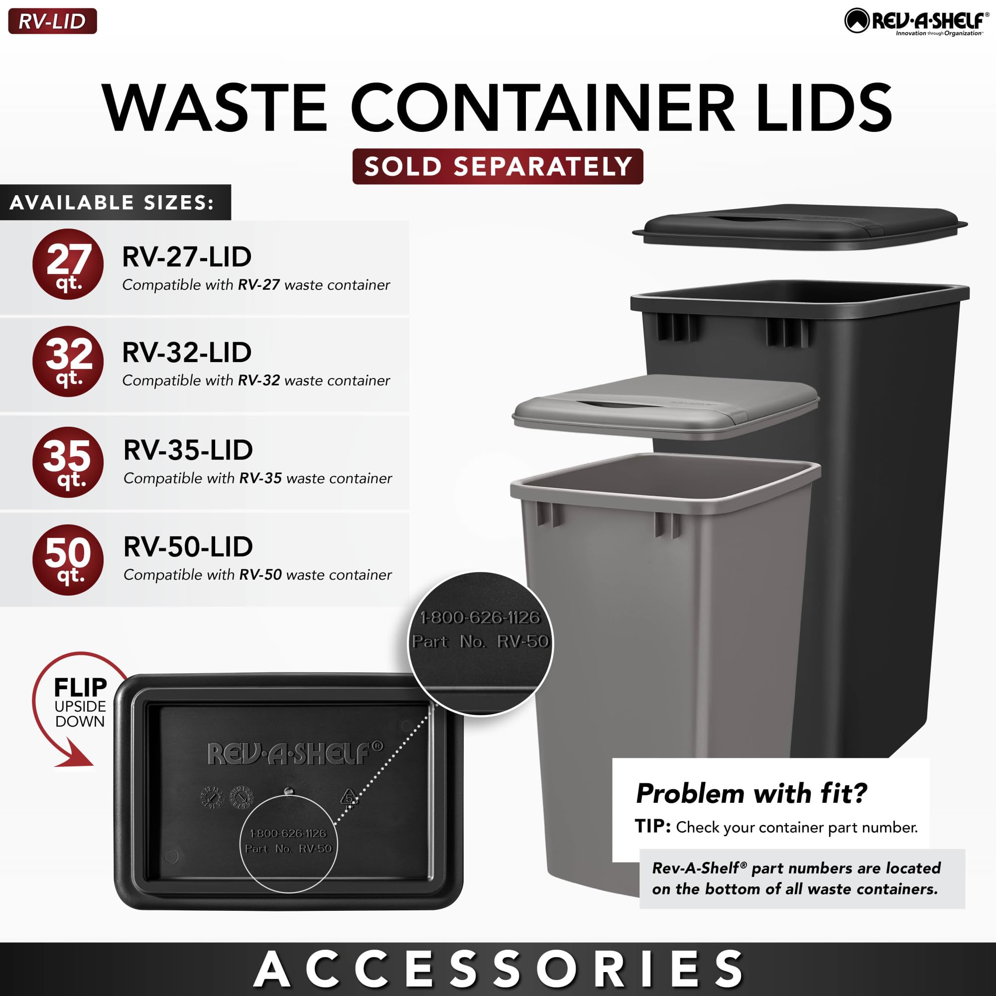 Rev-A-Shelf Tandem Pullout Waste Container w/Soft-Close