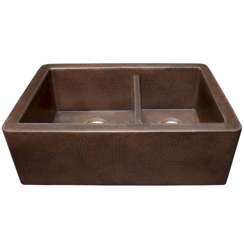 Native Trails CPK576 Farmhouse Duet Apron-Front Copper Kitchen Sink, 33" x 22", Brushed Nickel