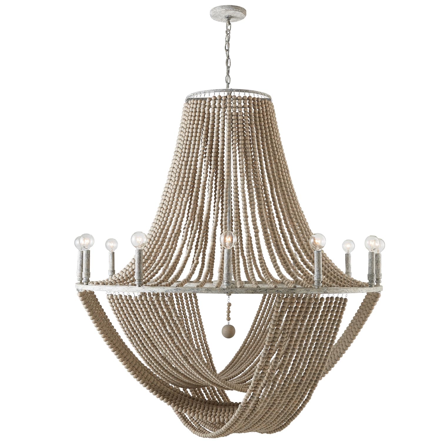 Capital Lighting 429501MS Kayla Transitional Smooth Large Painted Wood Beads Chandelier, 12-Light 720 Total Watts, 50" H x 42" W, Mystic Sand