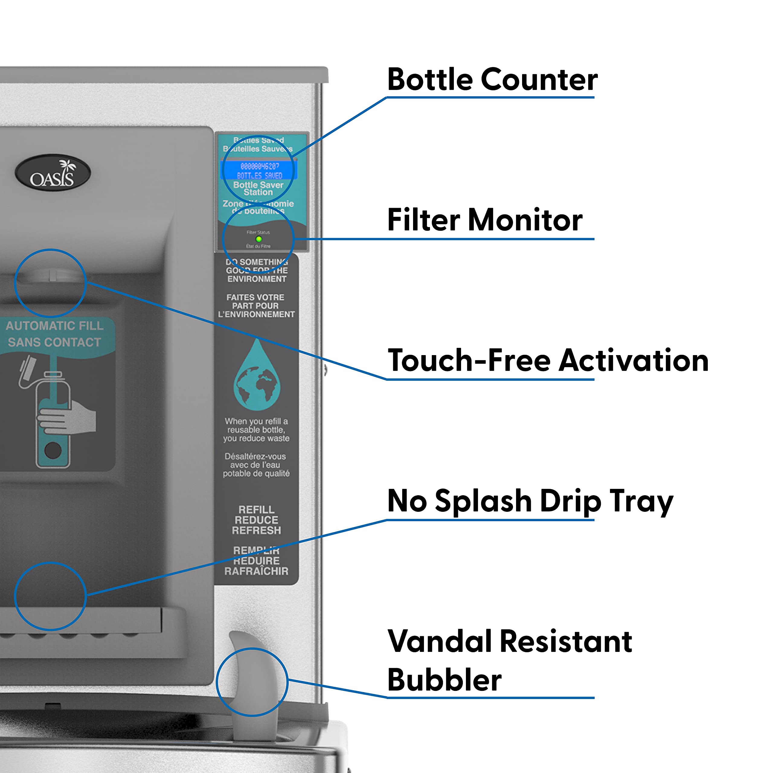 Oasis PG8EBFT VersaCooler II Contactless Drinking Fountain and Bottle Filler Combo