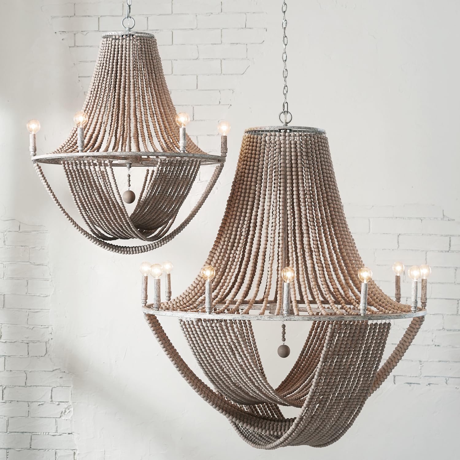 Capital Lighting 429501MS Kayla Transitional Smooth Large Painted Wood Beads Chandelier, 12-Light 720 Total Watts, 50" H x 42" W, Mystic Sand
