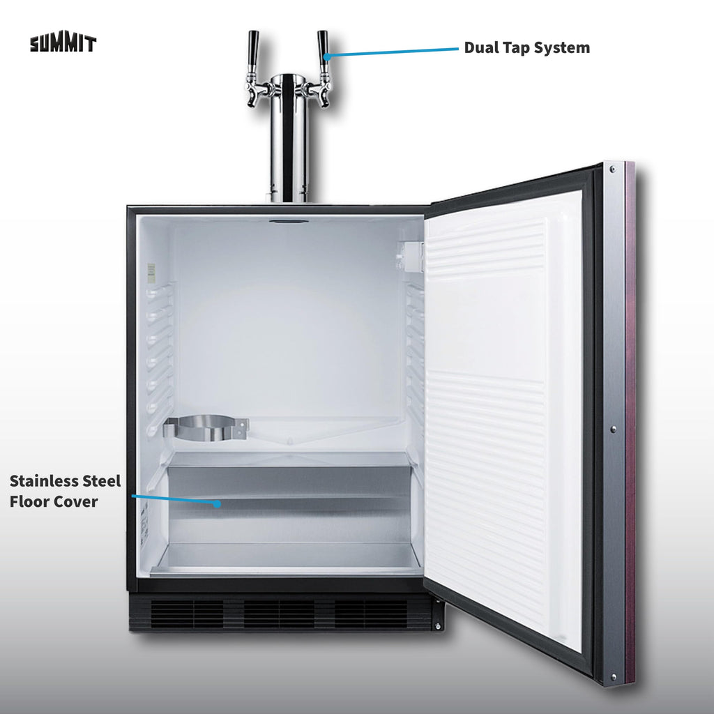 Summit SBC58BLBIADA 24 Inch Wide 5.5 Cu. Ft. Built-In Beer Double Tap Kegerator with Tap Kit -