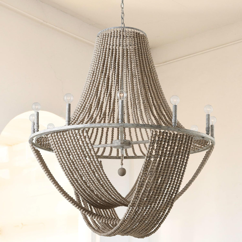 Capital Lighting 429501MS Kayla Transitional Smooth Large Painted Wood Beads Chandelier, 12-Light 720 Total Watts, 50" H x 42" W, Mystic Sand