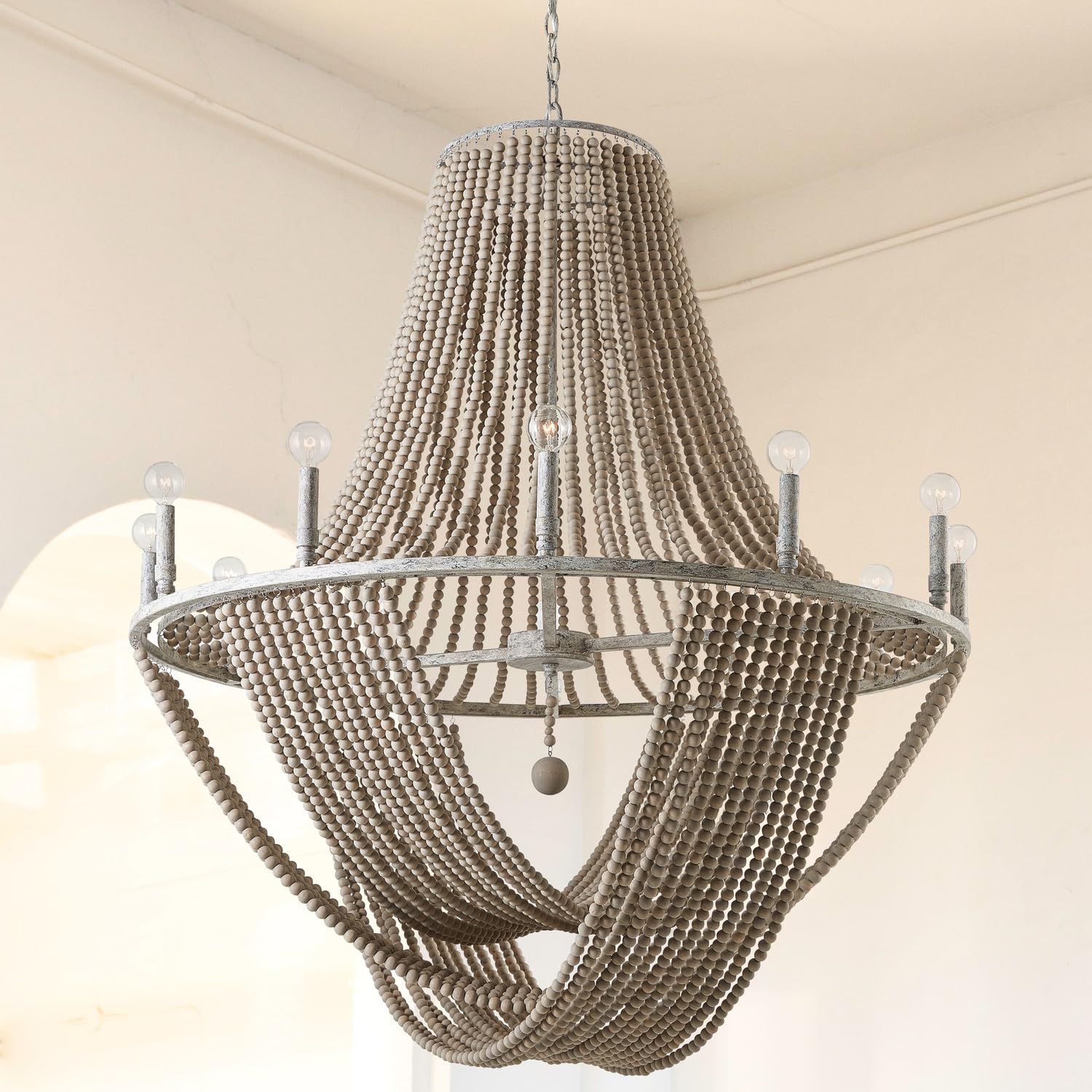 Capital Lighting 429501MS Kayla Transitional Smooth Large Painted Wood Beads Chandelier, 12-Light 720 Total Watts, 50" H x 42" W, Mystic Sand