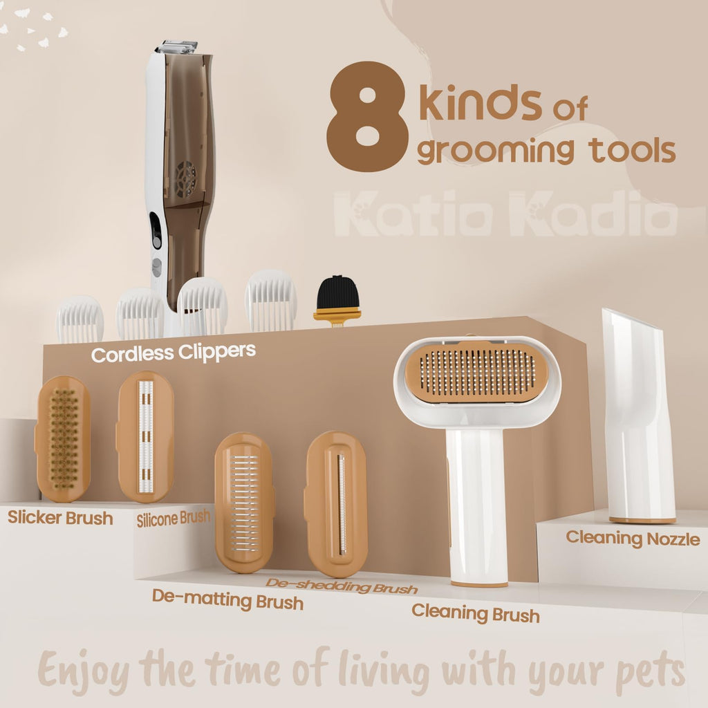 8 in 1 Pet Grooming Kit - Powerful Vacuum Suction for Dogs, 2L Large Capacity Dog Hair Groomer with Brush for Shedding