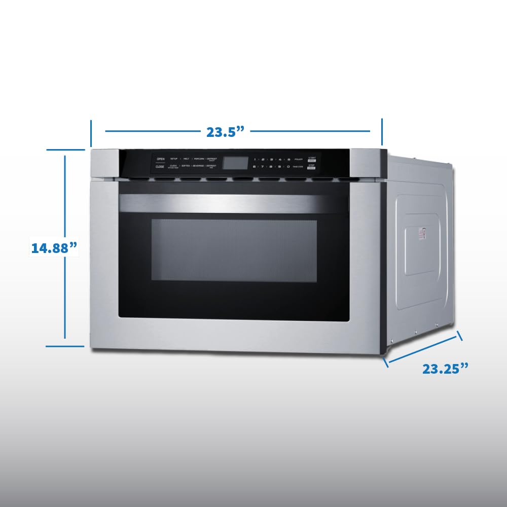 Summit MDR30SS 30" Wide Built-In Drawer Microwave for Installation in Wall or Island Openings, 1.2 cu.ft. Interior, 115V AC/60 Hz, Black/SS