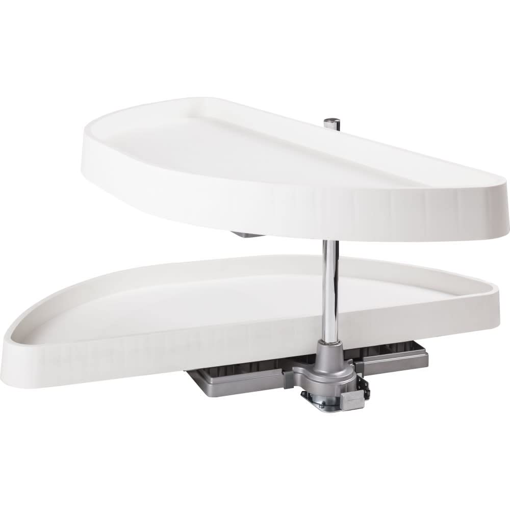 Hardware Resources 35" Blind Corner Cabinet Organizer - White, Heavy Duty Polymer Plastic Half-Moon Trays - Kitchen Pantry Rotating Racks for Left & Right-Hand Cupboards - Fits 14.5" Cabinet Opening